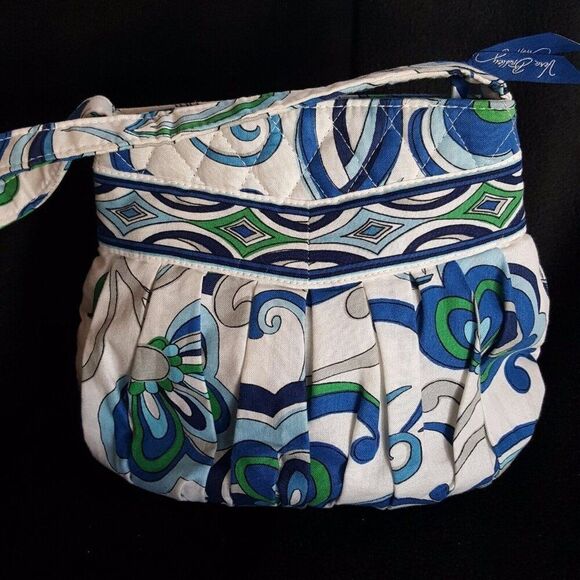 Y2K Vera Bradley Mediterranean White Hannah Purse Blue Handbag Pocketbook - Picture 2 of 5